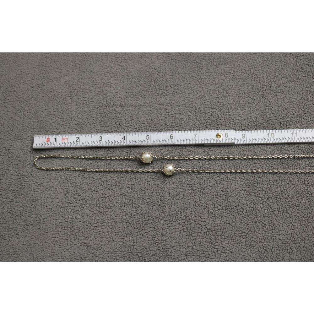 Imitation Pearl Flower Necklace Extra Long Opera Length Layered Silver Tone 27in - Picture 4 of 6